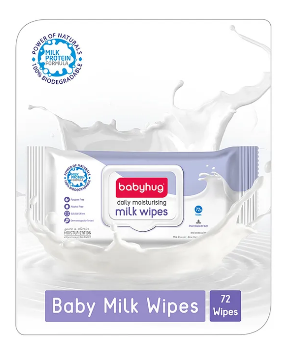 Baby hug Milk Daily Moisturizing Baby Wet Wipes 98% Water Pack of 6 - 72 Pieces Each