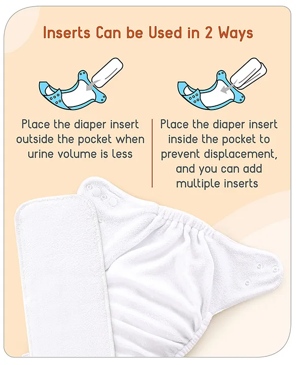 Baby hug Free Size Reusable Cloth Diaper With Inserts & Contrast Flap Pack of 3 - Pink & Orange