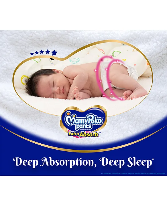 MamyPoko Pants Extra Absorb Baby Diapers, Large (L size) | 9-14 kg | 128 Count |Deep Sleep Diapers| Soft gentle fit |Deep Absorbent Crisscross | skin friendly with coconut oil |