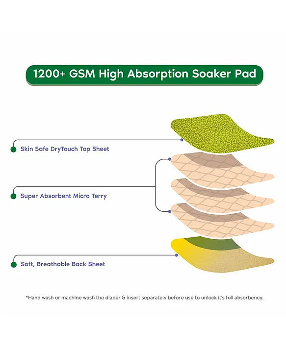 Mother Sparsh Baby Nappers Crazy Kiwi Cloth Diaper Free Size - Green