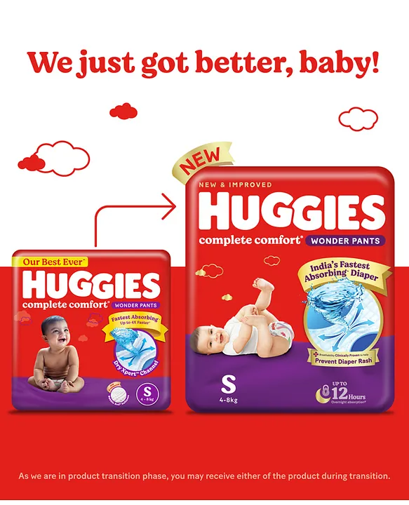 Huggies Complete Comfort Wonder Pants, India's Fastest Absorbing Diaper | S Size, 172 Diapers