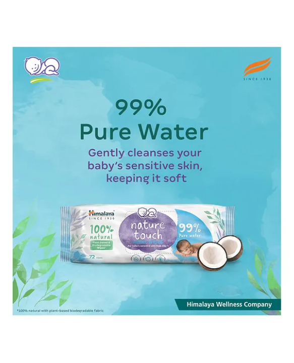 Himalaya Babycare Nature Touch Water Unscented Baby Wipes Pack of 2 - 72 pieces each