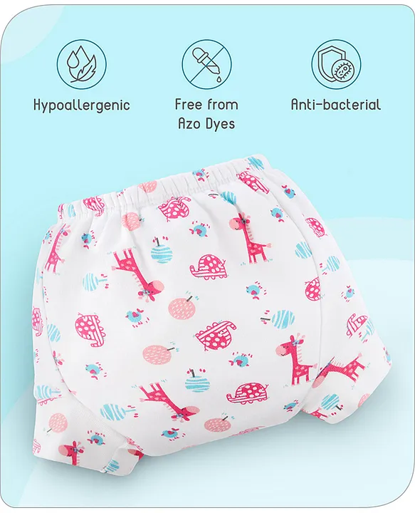 Baby hug 100% Cotton Padded Underwear Training Diapers Animals Print Pack of 3 Size 1 - Multicolor