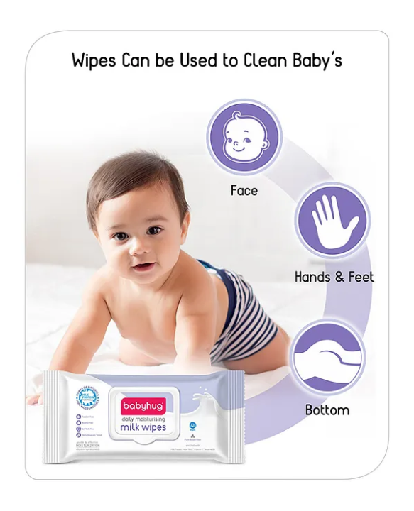 Baby hug Milk Daily Moisturizing Baby Wet Wipes 98% Water Pack of 6 - 72 Pieces Each