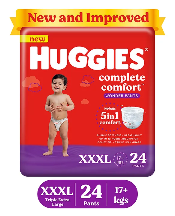 Huggies Complete Comfort Wonder Pants Triple Extra Large XXXL Baby Diaper Pants with 5 in 1 Comfort - 24 Pieces
