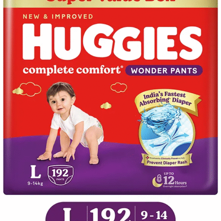 Huggies Complete Comfort Wonder Pants, India's Fastest Absorbing Diaper | L Size, 192 Diapers