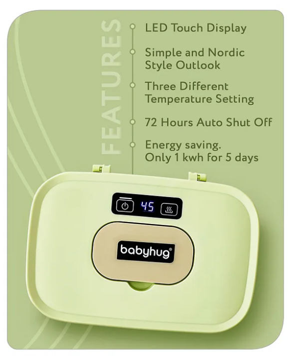 Baby hug Baby Wipes Warmer with LED Display - Green