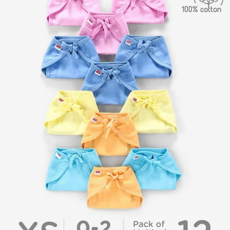 Baby hug 100% Cotton Muslin Nappy Set Extra Small Pack Of 12 - Multicolor
