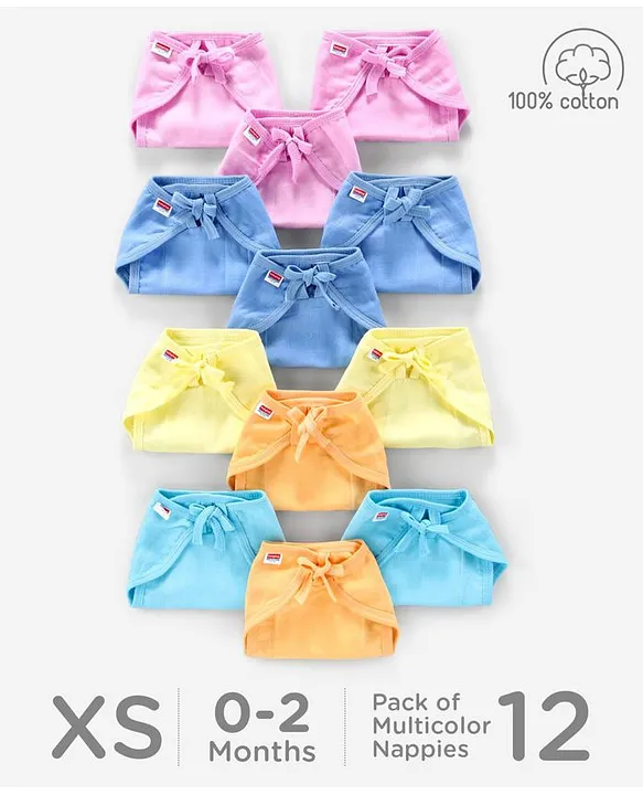 Baby hug 100% Cotton Muslin Nappy Set Extra Small Pack Of 12 - Multicolor