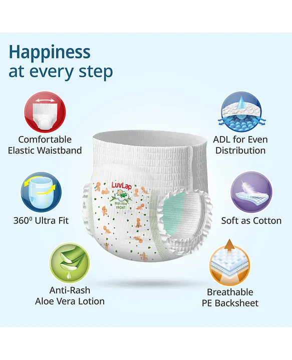 Luv Lap LuvLap Baby Diaper Pants, Medium (M), 72 Count, Aloe Vera Lotion, 12hr Protection, White