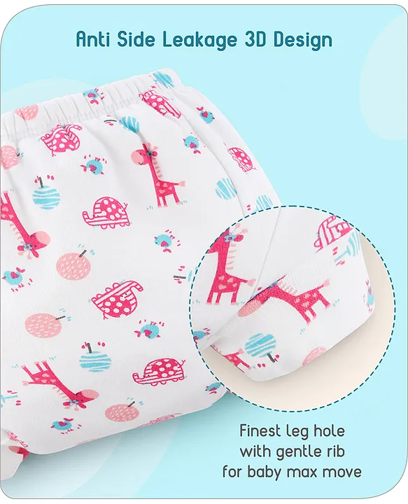 Baby hug 100% Cotton Padded Underwear Training Diapers Animals Print Pack of 3 Size 1 - Multicolor