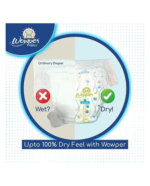 Wowper Fresh Baby Diaper Pants By DOMS | Wetness Indicator | Up to 12 Hrs. Absorption | 7-12 Kg | M  (72 Pieces)