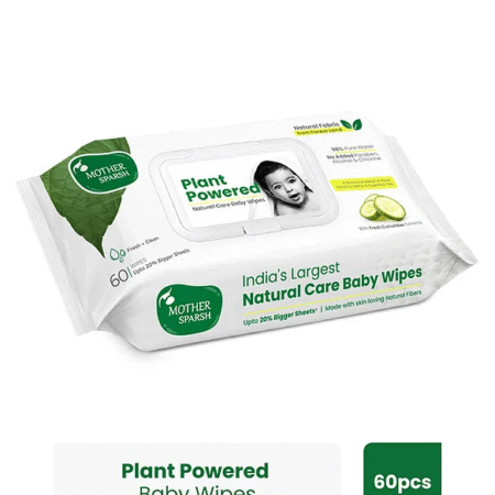 Mother Sparsh Baby Plant Powered Natural Baby Wipes With Cucumber Extract - 60 Pieces