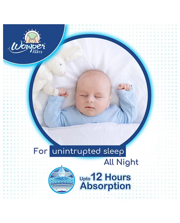 Wowper Fresh Baby Diaper Pants By DOMS | Wetness Indicator | Up to 12 Hrs. Absorption | 7-12 Kg | M  (72 Pieces)