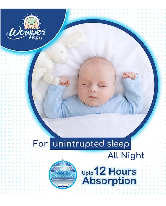 Wowper Fresh Baby Diaper Pants By DOMS | Wetness Indicator | Up to 12 Hrs. Absorption | 7-12 Kg | M  (72 Pieces)