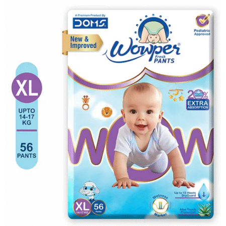 Wowper Fresh Baby Diaper Pants By DOMS | Witness Indicator | Upto 12 Hrs Absorption | 14-17 Kg | XL  (56 Pieces)