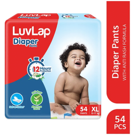 Luv Lap LuvLap Pant Style Baby Diapers, X-Large (XL), 54 Count, Aloe Vera Lotion, 12hr Protection, White