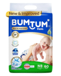 Bumtum Baby Diaper Pants with Double Layer Leakage Protection Infused With Aloe Vera, Cottony Soft High Absorb Technology New Born - 60 Pieces