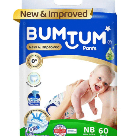 Bumtum Baby Diaper Pants with Double Layer Leakage Protection Infused With Aloe Vera, Cottony Soft High Absorb Technology New Born - 60 Pieces