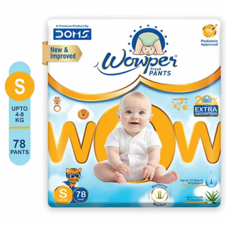 Wowper Fresh Baby Diaper Pants By DOMS | Wetness Indicator |Upto 12 Hrs Absorption | 4-8 Kg | S  (78 Pieces)