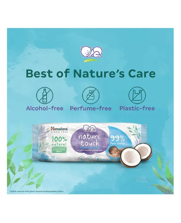 Himalaya Babycare Nature Touch Water Unscented Baby Wipes Pack of 2 - 72 pieces each