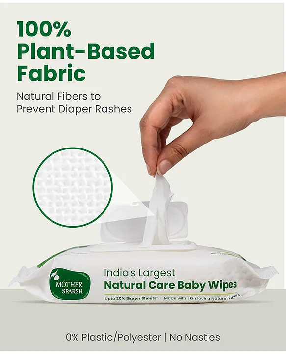 Mother Sparsh Baby Plant Powered Natural Baby Wipes With Cucumber Extract - 60 Pieces