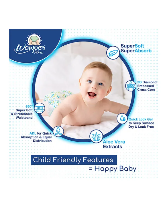 Wowper Fresh Baby Diaper Pants By DOMS | Witness Indicator | Upto 12 Hrs Absorption | 14-17 Kg | XL  (56 Pieces)