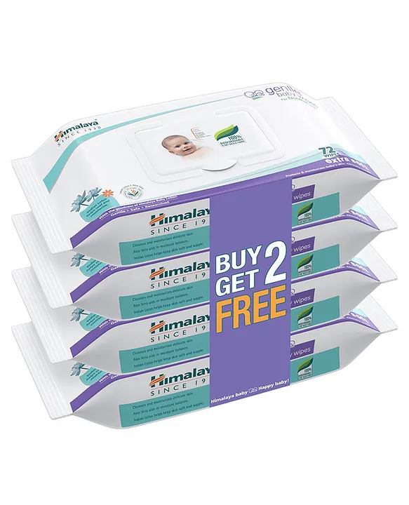 Himalaya Babycare Gentle Baby Wipes with Biodegradable Plant Based Fabric & Indian Lotus Aloe Vera Infused 72 Pieces Each - Pack of 4