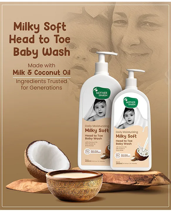 Mother Sparsh Baby Daily Moisturizing Milky Soft Head to Toe Baby Wash - 400 ml