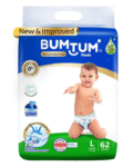 Bumtum Baby Diaper Pants with Double Layer Leakage Protection Infused With Aloe Vera, Cottony Soft High Absorb Technology Large- 62 Pieces