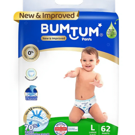 Bumtum Baby Diaper Pants with Double Layer Leakage Protection Infused With Aloe Vera, Cottony Soft High Absorb Technology Large- 62 Pieces